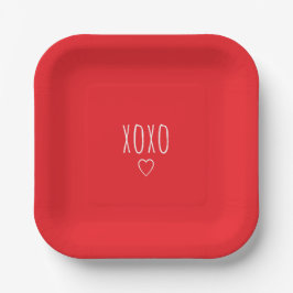 'XOXO' Krachtige Romantische Rode Witte Valentijns Papieren Bordje