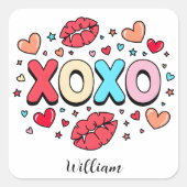 XOXO kus en harten op wit Vierkante Sticker (Voorkant)