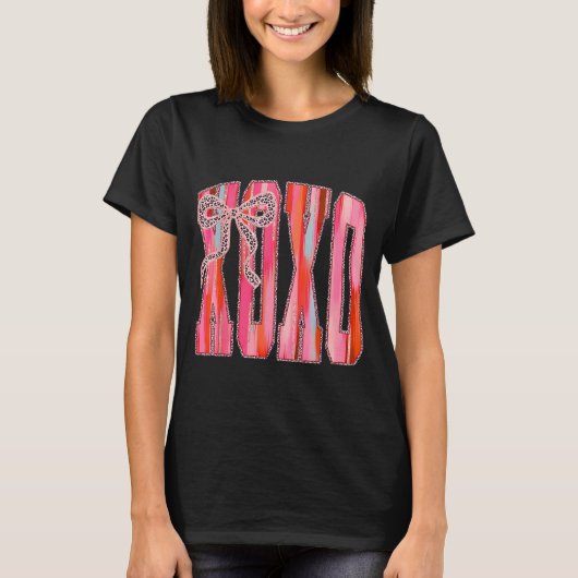 Xoxo Leopard Bow Funny Valentine's Day Coquette Nk T-shirt (Voorkant)
