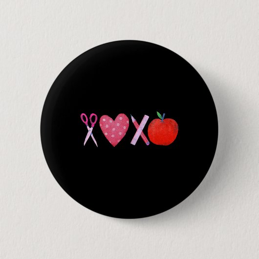 Xoxo Leraar Valentijnsdag Potlood En Appel 1 Ronde Button 5,7 Cm (Voorkant)