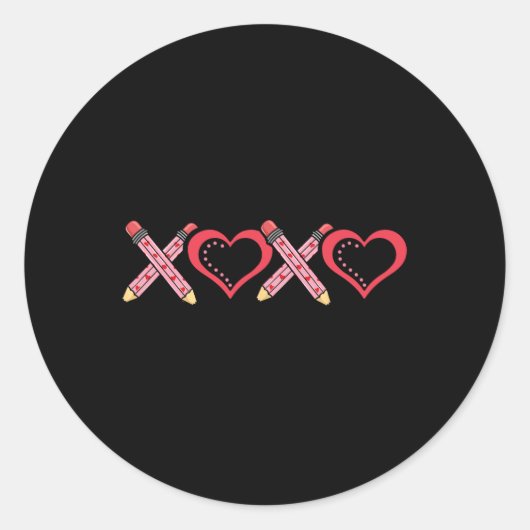 Xoxo Leraar Valentijnsdag Potlood En Appel 2 Ronde Sticker (Voorkant)