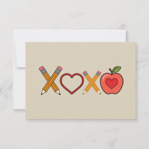 XOXO Leraar Valentijnsdag Potlood En Appel  Bedankkaart