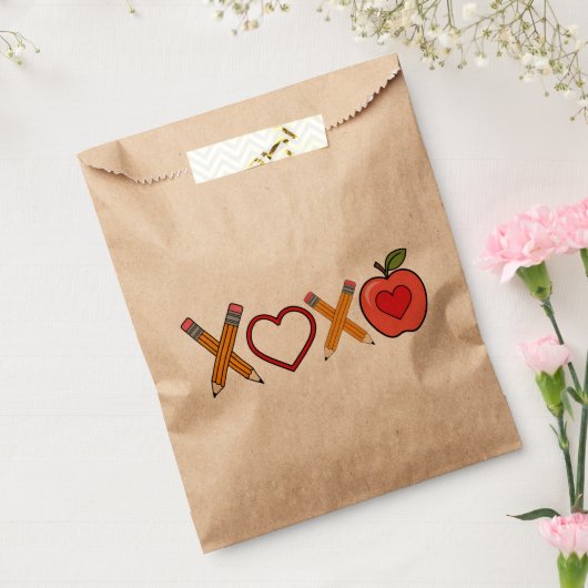 XOXO Leraar Valentijnsdag Potlood En Appel Bedankzakje (Gezegeld)