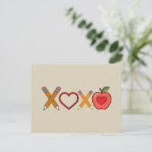XOXO Leraar Valentijnsdag Potlood En Appel Briefkaart (Staand voorkant)