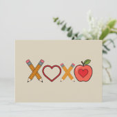 XOXO Leraar Valentijnsdag Potlood En Appel  Feestdagenkaart (Staand voorkant)