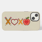 XOXO Leraar Valentijnsdag Potlood En Appel iPhone Hoesje (Achterkant horizontaal)