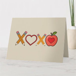 XOXO Leraar Valentijnsdag Potlood En Appel Kaart