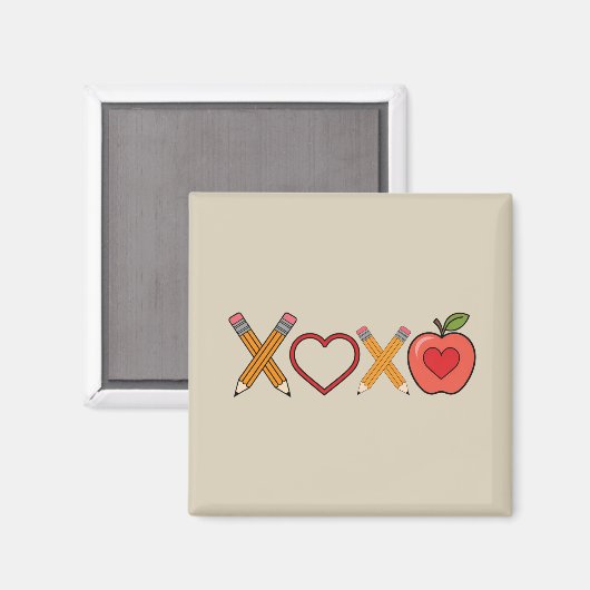XOXO Leraar Valentijnsdag Potlood En Appel Magneet (Voorkant / Achterkant)