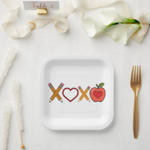 XOXO Leraar Valentijnsdag Potlood En Appel Papieren Bordje
