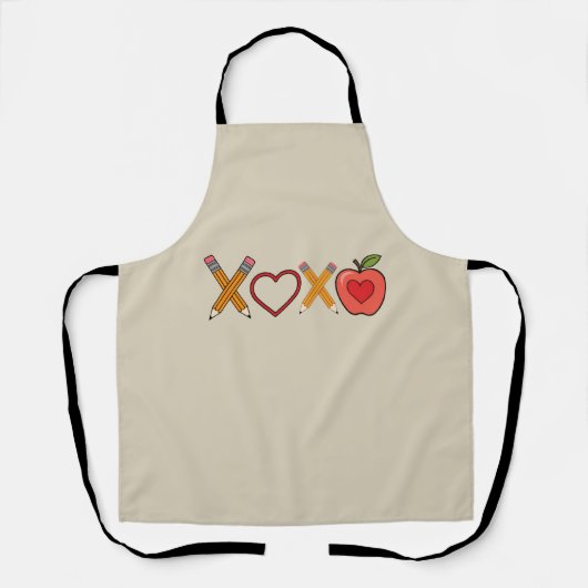 XOXO Leraar Valentijnsdag Potlood En Appel Schort (Voorkant)