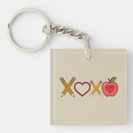 XOXO Leraar Valentijnsdag Potlood En Appel Sleutelhanger (Voorkant)