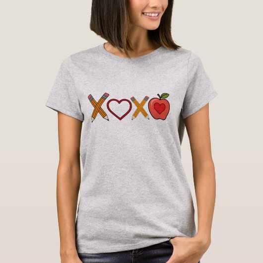 XOXO Leraar Valentijnsdag Potlood En Appel T-shirt (Voorkant)