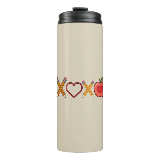 XOXO Leraar Valentijnsdag Potlood En Appel Thermosbeker (Voorkant)
