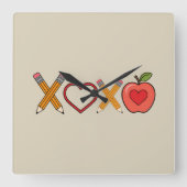 XOXO Leraar Valentijnsdag Potlood En Appel Vierkante Klok (Voorkant)