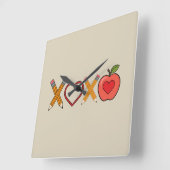 XOXO Leraar Valentijnsdag Potlood En Appel Vierkante Klok (Hoek)