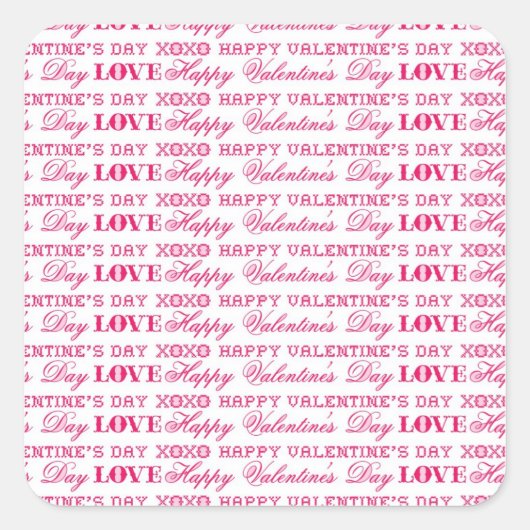 XOXO Liefde Gelukkige Valentijnsdag Roze Rood Cade Vierkante Sticker (Voorkant)