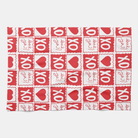 XOXO Liefde Hart Valentijnsdag Rood Wit Theedoek (Horizontaal)