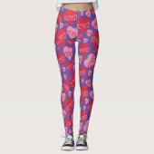XOXO Liefde Roze Rood Hart Patroon Valentijn Paars Leggings (Voorkant)