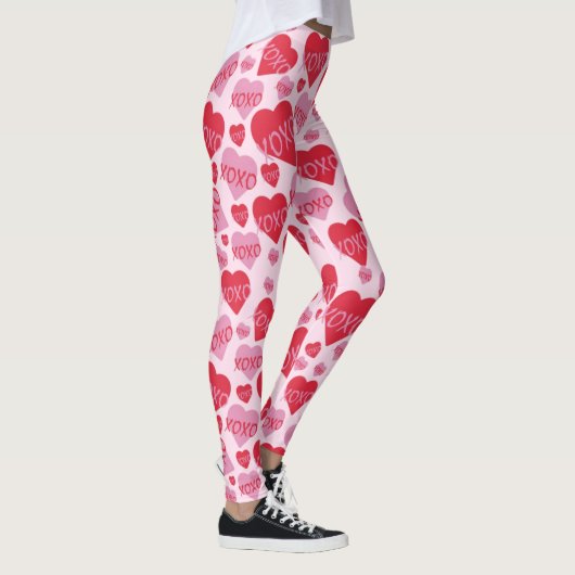 XOXO Liefde Roze Rood Hart Patroon Valentijn Roze Leggings (Rechts)