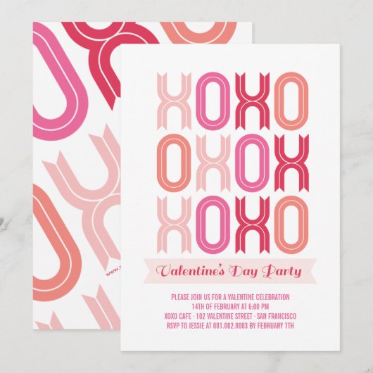XOXO Love and Kisses Valentijnsdag Party nodigt ui Kaart (Voorkant / Achterkant)