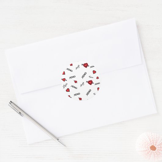 XoXo Love en Kisses Pattern Sticker- Ronde Sticker (Envelop)