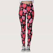 XOXO Love Roze Rood Hart Patroon Valentijn Zwart Leggings (Voorkant)