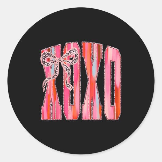 Xoxo Luipaard Boog Grappige Valentijnsdag Coquette Ronde Sticker (Voorkant)