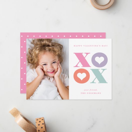 XOXO moderne fotografische kaart met foto-Valentij Notitiekaartje (Voorkant / Achterkant in situ)