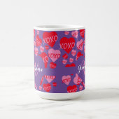 XOXO Monogram Paarse Roze Rood Hart Kusjes Koffiemok (Center)