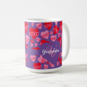 XOXO Monogram Paarse Roze Rood Hart Kusjes Koffiemok (Voorkant rechts)