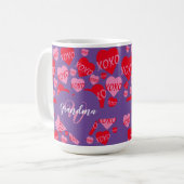 XOXO Monogram Paarse Roze Rood Hart Kusjes Koffiemok (Voorkant links)
