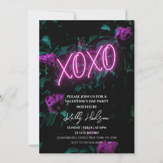 XOXO Neon Valentijnsdag Party Uitnodiging (Voorkant)