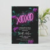 XOXO Neon Valentijnsdag Party Uitnodiging (Staand voorkant)