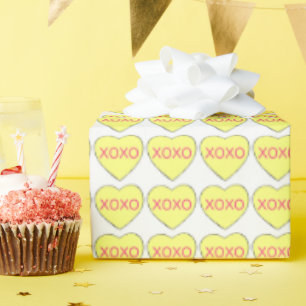 XOXO Pastel Geel Snoep Harten Valentijnsdag Cadeaupapier