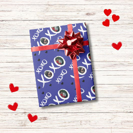 XOXO patroon 2 aangepaste foto's en harten op roze Cadeaupapier
