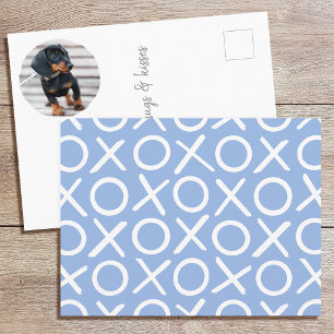 XOXO Penseelstreek Aangepaste Foto van Hond Blauw Briefkaart