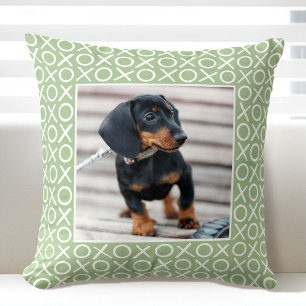 XOXO Penseelstreek Aangepaste Foto van Hond Groen  Kussen