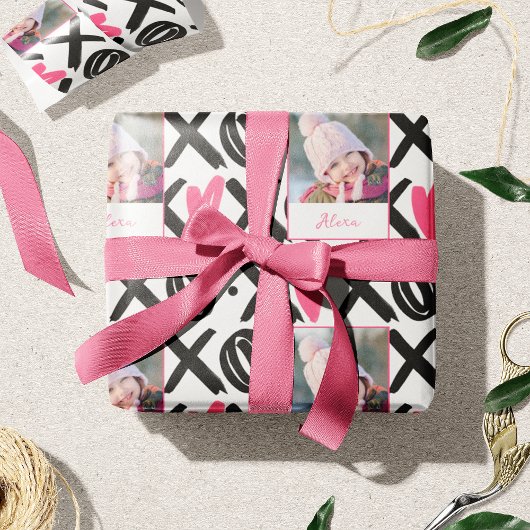 XOXO Photo and Heart Pattern Valentijnsdag Cadeaupapier