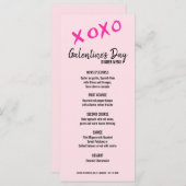 XOXO Pink girly Galentine's feestdiner Menu (Voorkant / Achterkant)