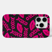 XOXO Quote Black Neon Pink Lipstick Patroon Case-Mate iPhone Case (Achterkant (horizontaal))