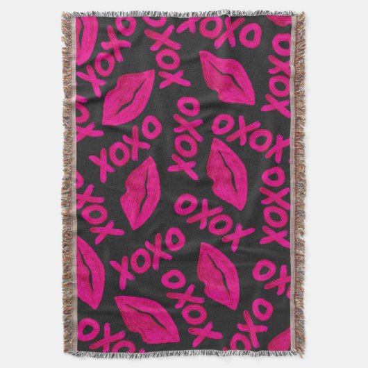 XOXO Quote Black Neon Pink Lipstick Patroon Deken (Voorkant Verticaal)