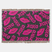 XOXO Quote Black Neon Pink Lipstick Patroon Deken (Voorkant)