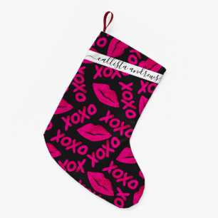 XOXO Quote Black Neon Pink Lipstick Patroon Kleine Kerstsok