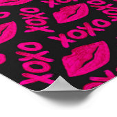 XOXO Quote Black Neon Pink Lipstick Patroon Poster (Hoek)