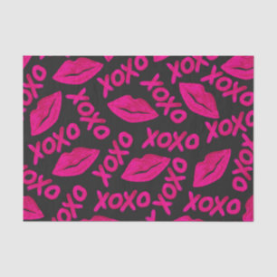 XOXO Quote Black Neon Pink Lipstick Patroon Tissuepapier