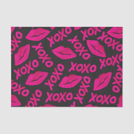 XOXO Quote Black Neon Pink Lipstick Patroon Tissuepapier (Voorkant)