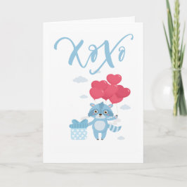 Xoxo Raccoon en Valentijnsdag van luchtballonnen Feestdagen Kaart