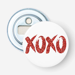 XOXO Red Glitter | Glam Brushstroke Hug en Kisses Button Flesopener