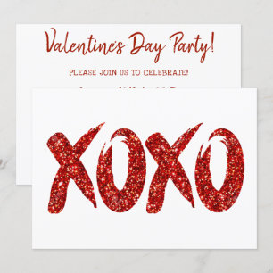 XOXO Red Glitter   Glam Brushstroke Hug en Kisses Kaart