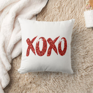 XOXO Red Glitter   Glam Brushstroke Hug en Kisses Kussen